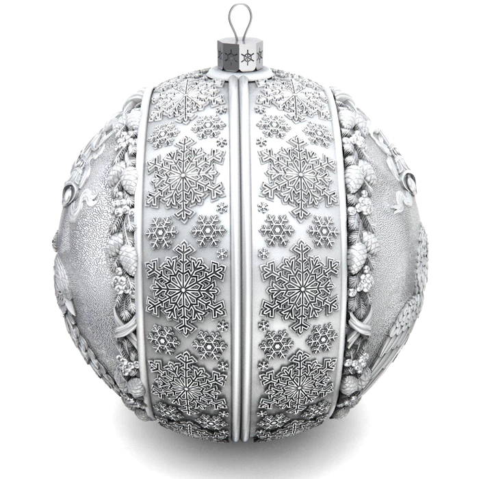 Set of 2 silver Christmas balls "Bells and Bullfinches"